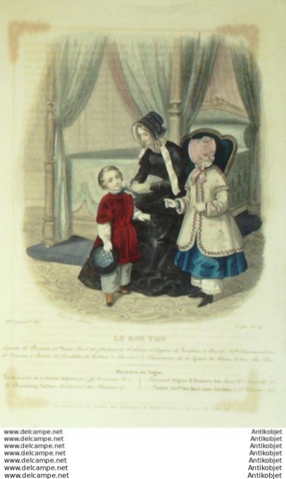 Gravure Mode Le Bon Ton 1847 14 #  4 (aquarelle old fashion plate)