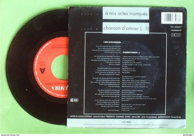 Goldman Frédéricks & Jones 45T SP A nos actes manqués 1990