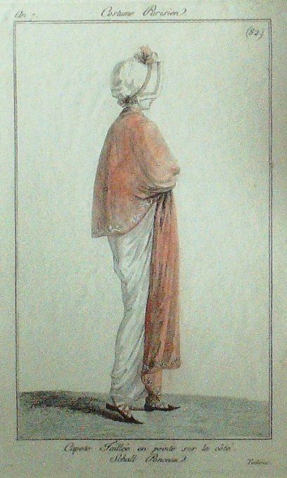 Gravure Mode Costume Parisien 1798 an  7 #  82 (eau forte old Fashion plate
