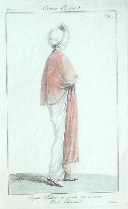 Gravure Mode Costume Parisien 1798 an  7 #  82 (eau forte old Fashion plate
