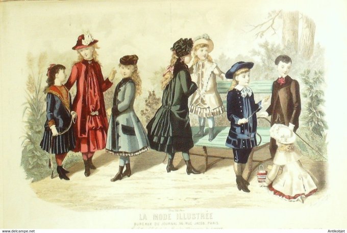 Gravure de mode La Mode illustrée 1883 n°47 (Costumes d'enfants)