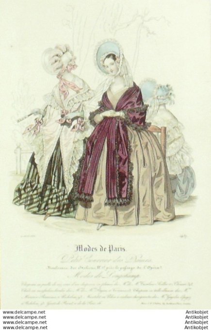 Gravure Mode Courrier des Dames 1838 # 1437 (eau forte old Fashion plate)