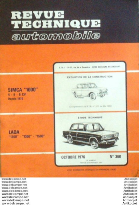 R.T Automobile Simca 1000 Lada 1200 1300 1500   # 360
