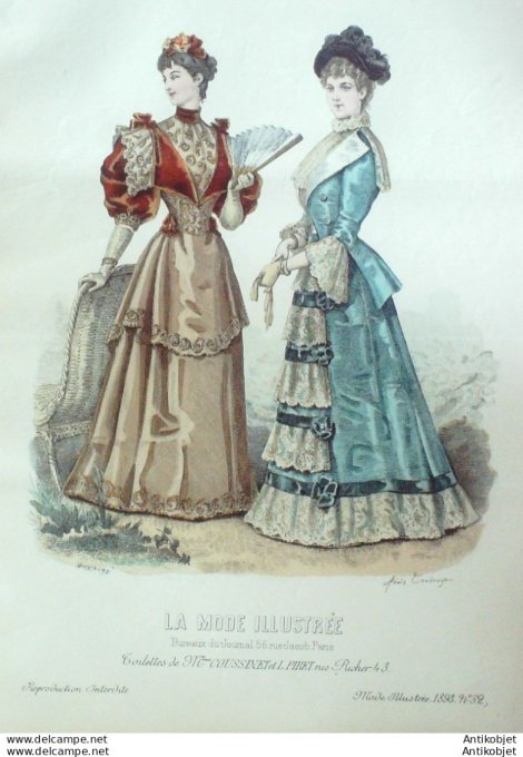 Gravure Mode illustree 1893 # 32 (Old Fashion plate) rare