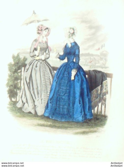 Gravure Les Modes Parisiennes 1846 # 183 Robes velours Maison Fanny