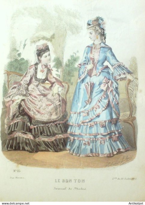 Gravure Mode Le Bon Ton 1872 # 25 (aquarelle old fashion plate)