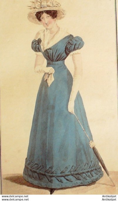 Gravure de mode Costume Parisien 1823 n°2154 Robe de Barèges à corsage