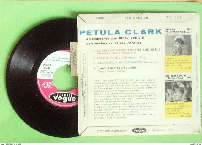 Clark Petula 45T EP Tes yeux bleus chanson d'Argentine (languette) 1962