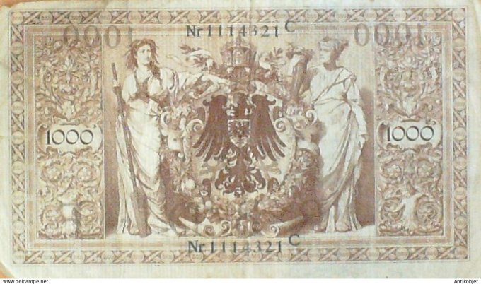 Billet de Banque Allemagne 1000 Mark Cachet vert, "D", série B Ros 46b 1910