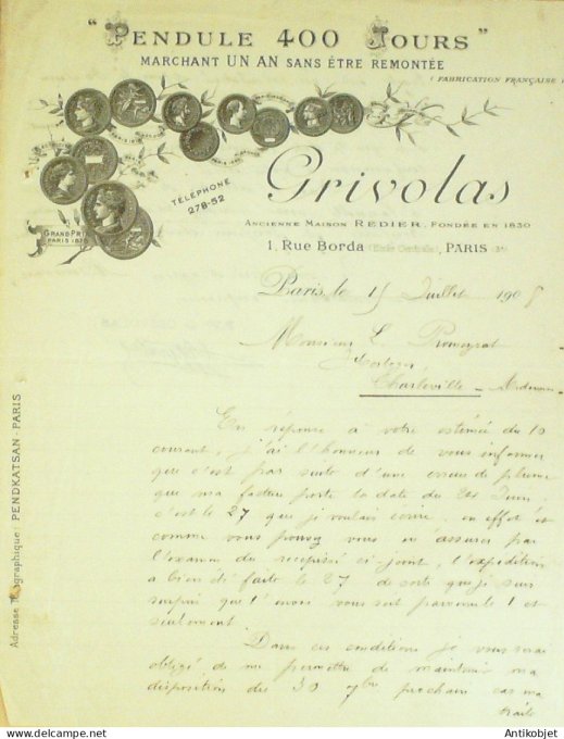 Lettre Ciale Grivolas (Orfèvrerie Pendules) 1908 à Paris 3