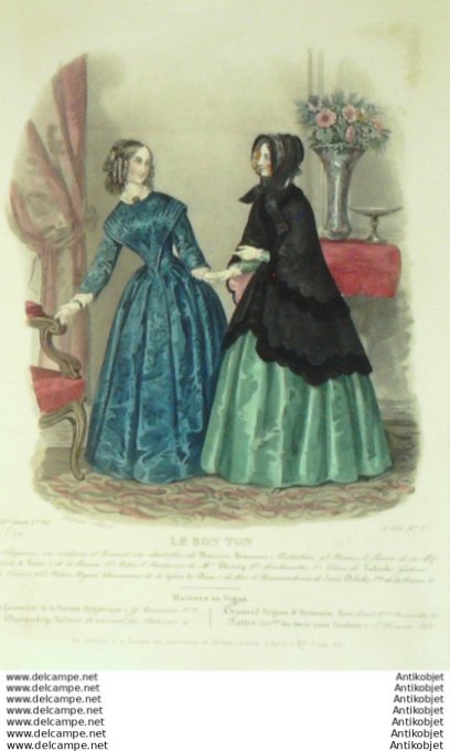 Gravure Mode Le Bon Ton 1847 14 #  3 (aquarelle old fashion plate)