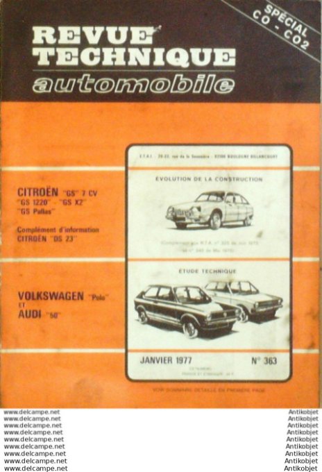 R.T Automobile Citroën Gs 7cv Pallas Ds 23 Audi 50 WV Polo   # 363