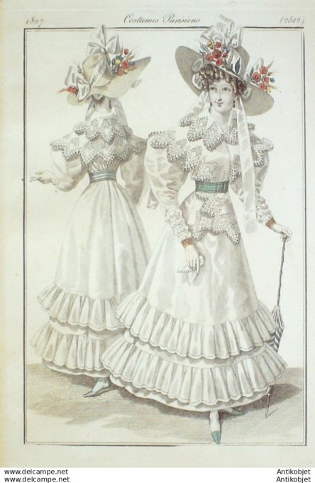 Gravure Mode Costume Parisien 1827 # 2512 (eau forte old Fashion plate