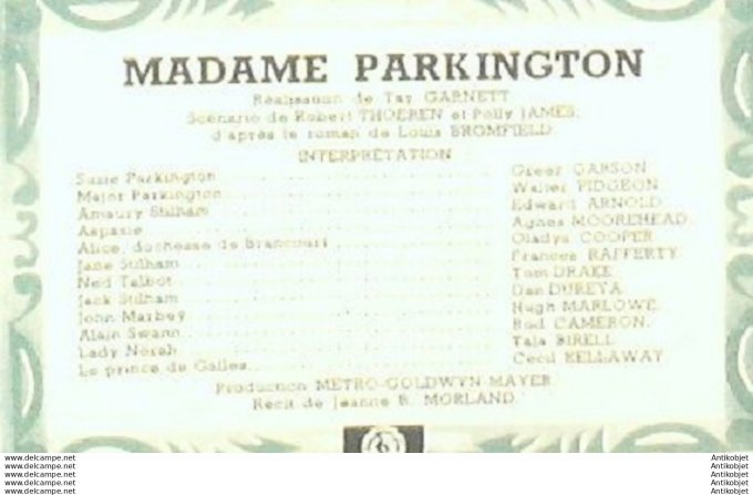 Mon Film 207 50-08- 9 Madame Parkington Greer Garson Tom Drake