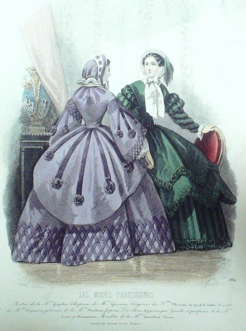 Gravure Les Modes Parisiennes 1859 # 832 Robes mantelets Maison Gagelin