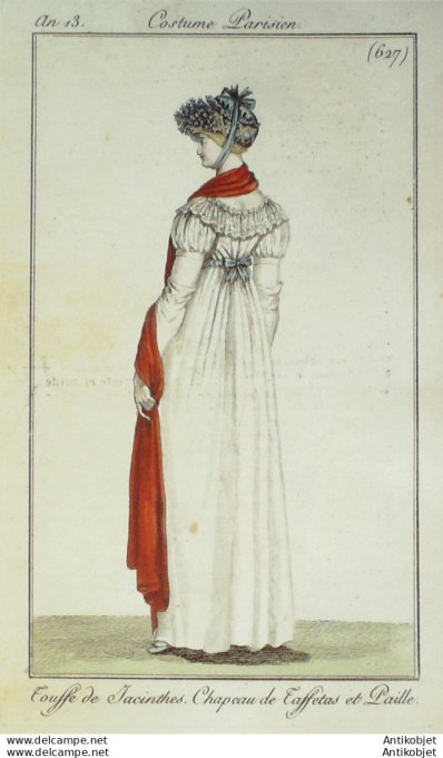 Gravure de mode Costume Parisien 1805 n° 627 (An 13) Touffe de Jaconthes