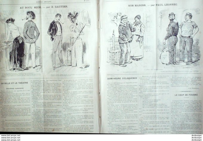 Le Journal Amusant 1891 # 1819 Une page d'amour par Stop Oh flot amer par Mars Le billard par Mauric