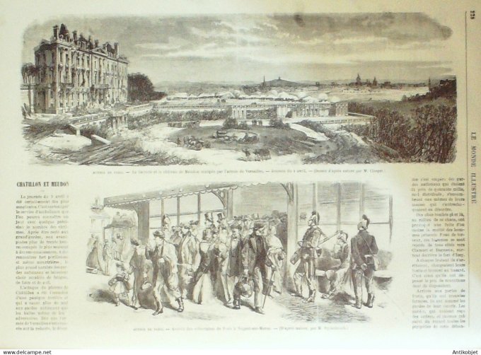 Le Monde illustré 1871 n°731 Courbevoie Meudon Chatillon (92) guerre civile la Guillotine