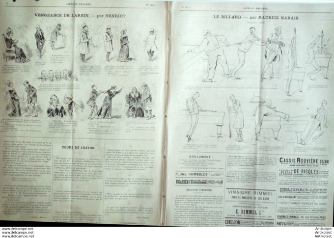 Le Journal Amusant 1891 # 1819 Une page d'amour par Stop Oh flot amer par Mars Le billard par Mauric