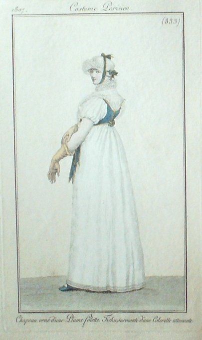 Gravure Mode Costume Parisien 1807 #  833 (eau forte old Fashion plate