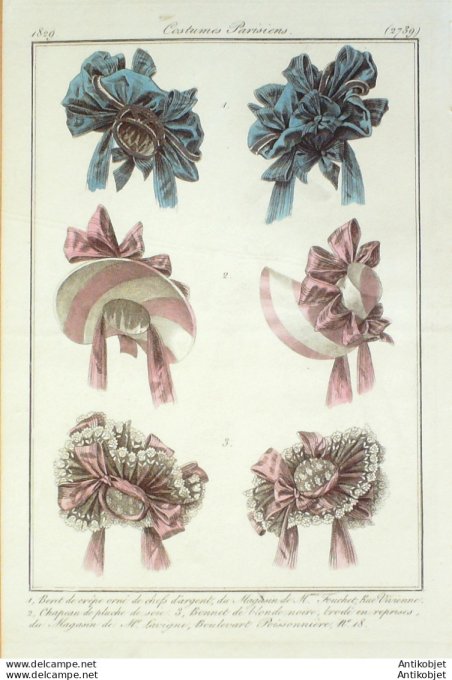 Costume Parisien 1829 # 2739 Béret crêpe chefs argent c