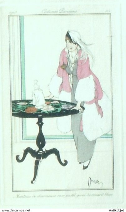 Gravure Costume Parisien 1913 #114 Drian Adrien Etienne Etienne (eau forte) Manteau