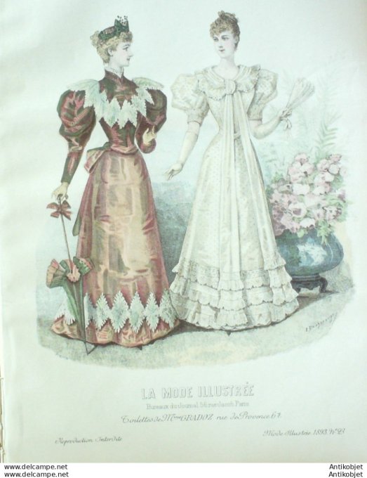 Gravure Mode illustree 1893 # 23 (Old Fashion plate) rare