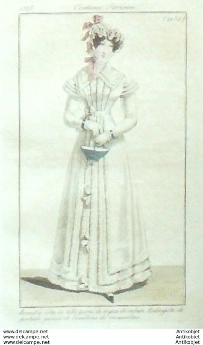 Gravure Mode Costume Parisien 1823 # 2182 (eau forte old Fashion plate