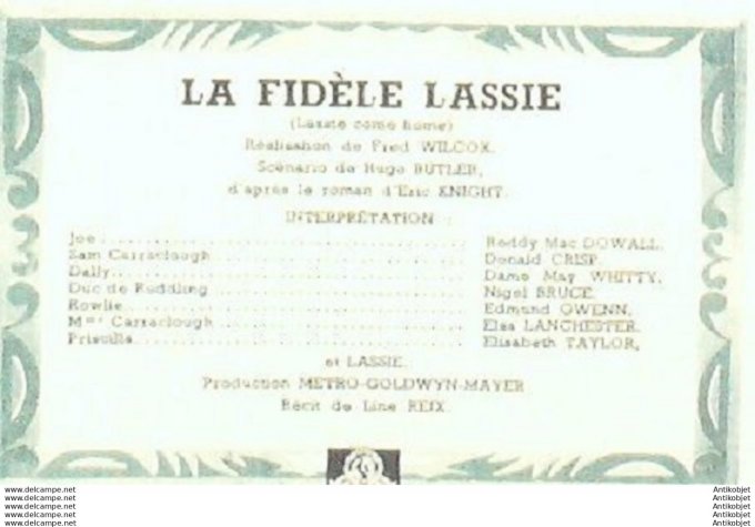 Mon Film 187 50-03-22 La  fidele Lassie Roddy Mc Dowall Donald Crisp