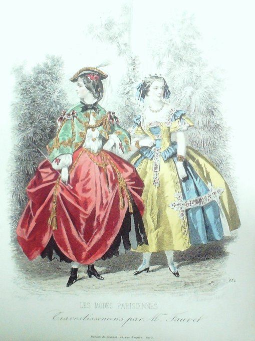 Gravure Les Modes Parisiennes 1859 # 834 Travestissements Maison Fauvet