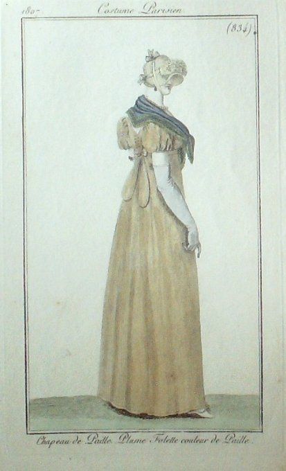 Gravure Mode Costume Parisien 1807 #  834 (eau forte old Fashion plate