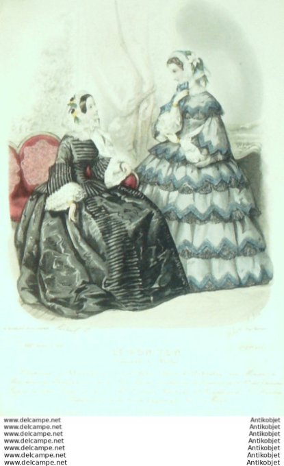 Gravure Mode Le Bon Ton 1855 22 # 17 (aquarelle old fashion plate)