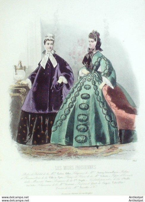 Gravure Les Modes Parisiennes 1863 #1042 Robes paletot Maison Leclère-Collot