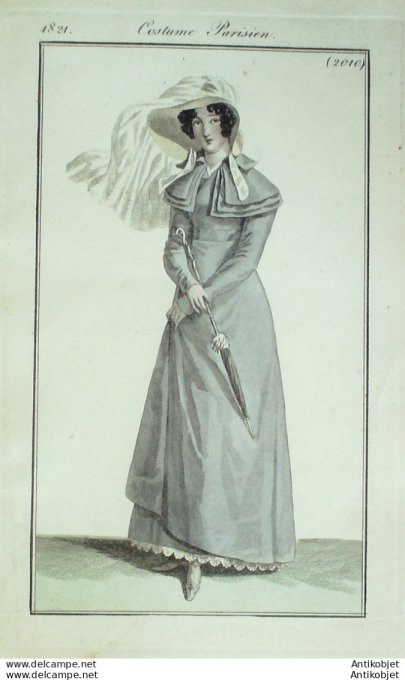 Gravure de mode Costume Parisien 1821 n°2010 Costume de campagne