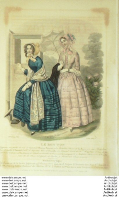 Gravure Mode Le Bon Ton 1847 14 #  3 (aquarelle old fashion plate)