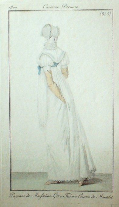 Gravure Mode Costume Parisien 1807 #  835 (eau forte old Fashion plate