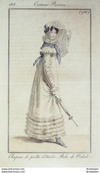 Gravure de mode Costume Parisien 1818 n°1736 Robe perkale