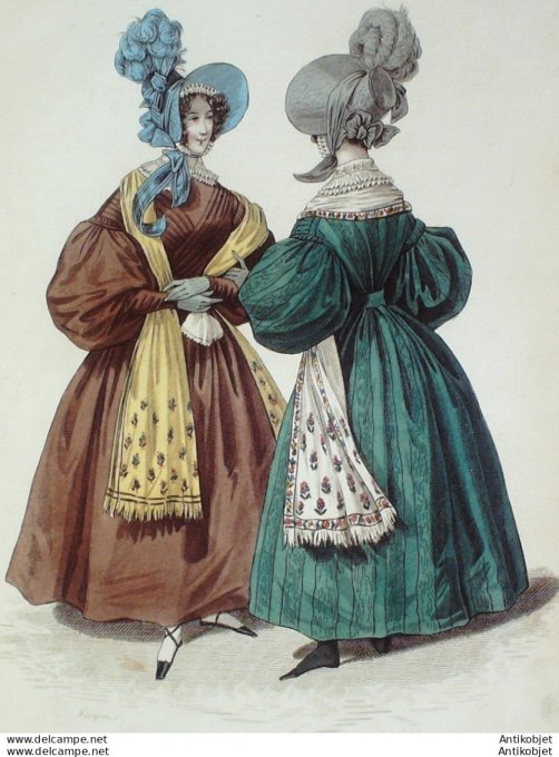 Gravure  de mode Costume Parisien 1820 n°1917 Habit à collet de velours cravate