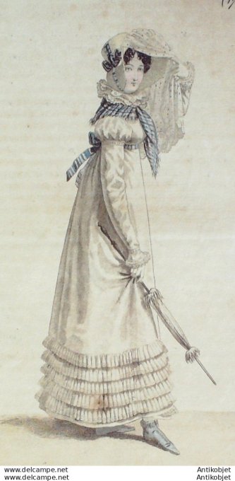 Gravure de mode Costume Parisien 1818 n°1736 Robe perkale