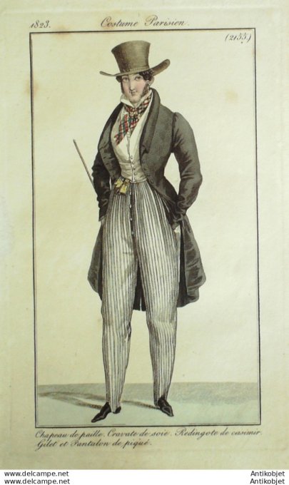 Costume Parisien 1823 # 2155 Redingote casimir homme  gilet piqué