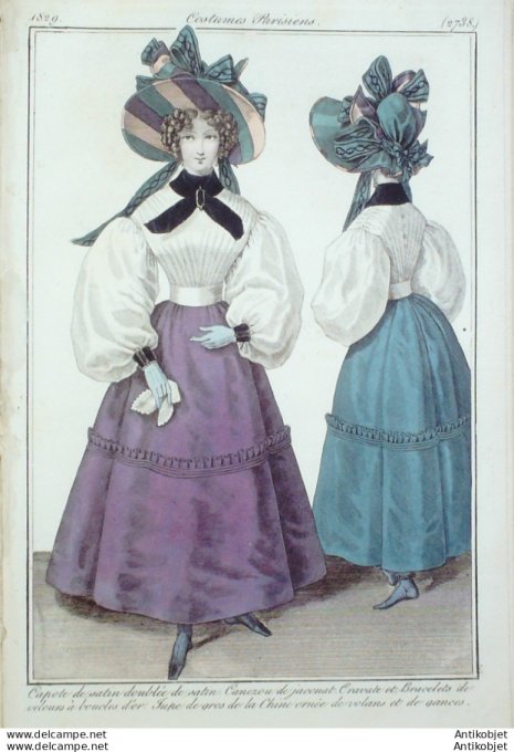 Costume Parisien 1829 # 2738 Jupe gros de Chine volants gances