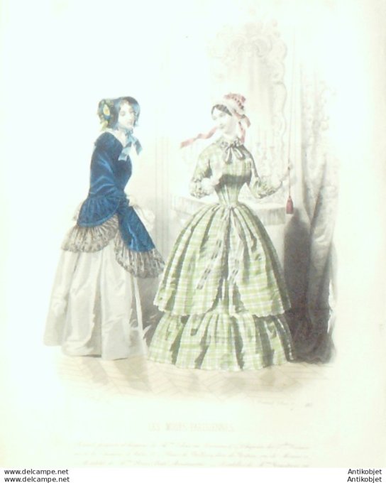 Gravure Les Modes Parisiennes 1846 # 185 Mantelet peignoir Maison Olmer