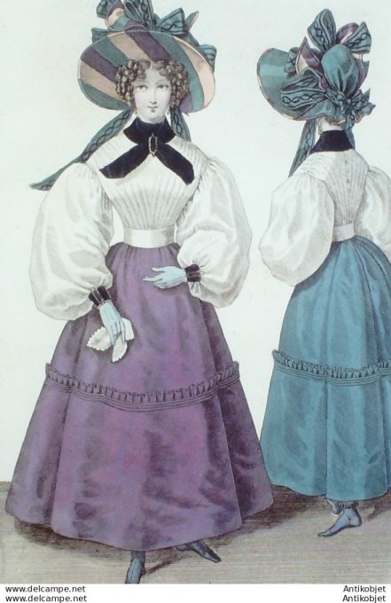 Costume Parisien 1829 # 2738 Jupe gros de Chine volants gances