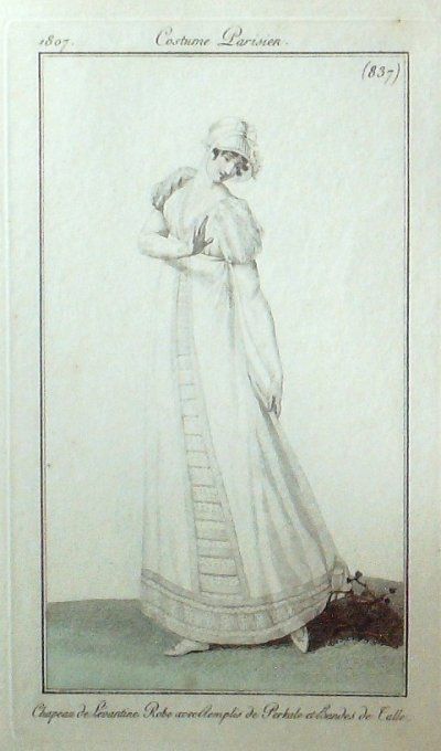 Gravure Mode Costume Parisien 1807 #  837 (eau forte old Fashion plate