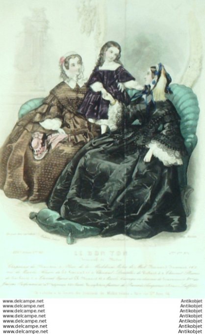 Gravure Mode Le Bon Ton 1855 22 #  1 (aquarelle old fashion plate)