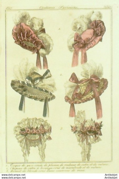 Costume Parisien 1827 # 2547 Toque de gaze orné de plumes