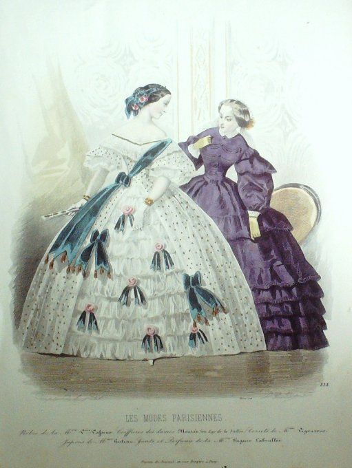 Gravure Les Modes Parisiennes 1859 # 838 Robe de voile Maison Vafseno