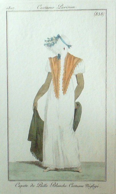 Gravure Mode Costume Parisien 1807 #  838 (eau forte old Fashion plate