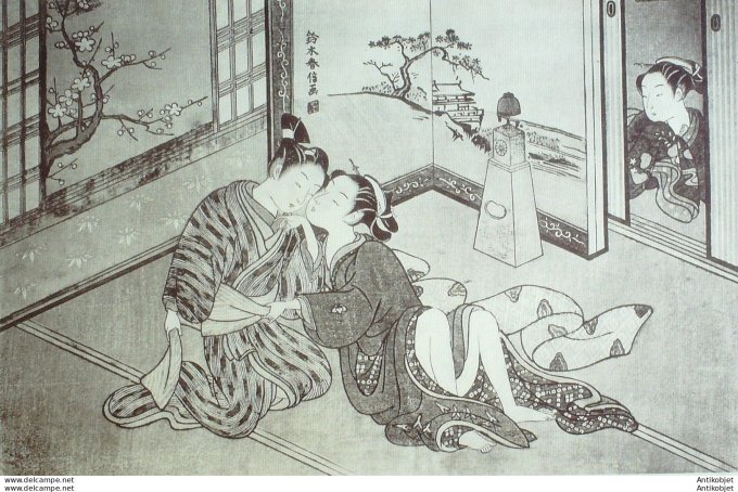 Estampe Japonaise (Suzuki Harunobu 1724-1770) papier Ingres d'Arches