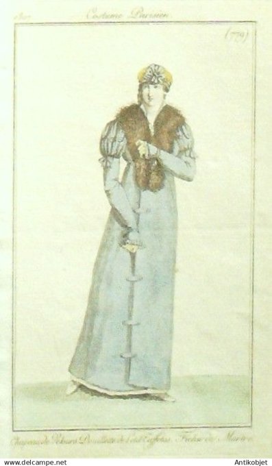 Gravure Costume Parisien 1807 # 779 (eau forte) Fichu de martre